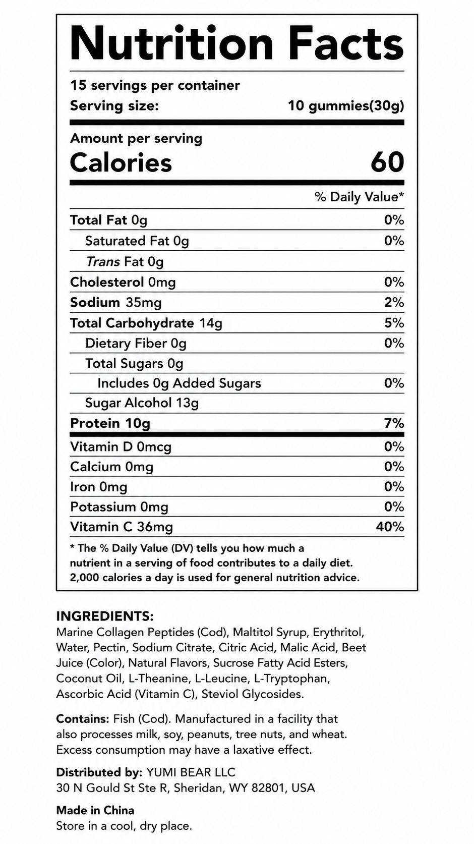 YUMI Bear nutrition facts and ingredients